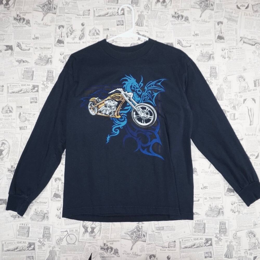 Large - Vintage / Y2K long sleeve tribal dragon motorcycle